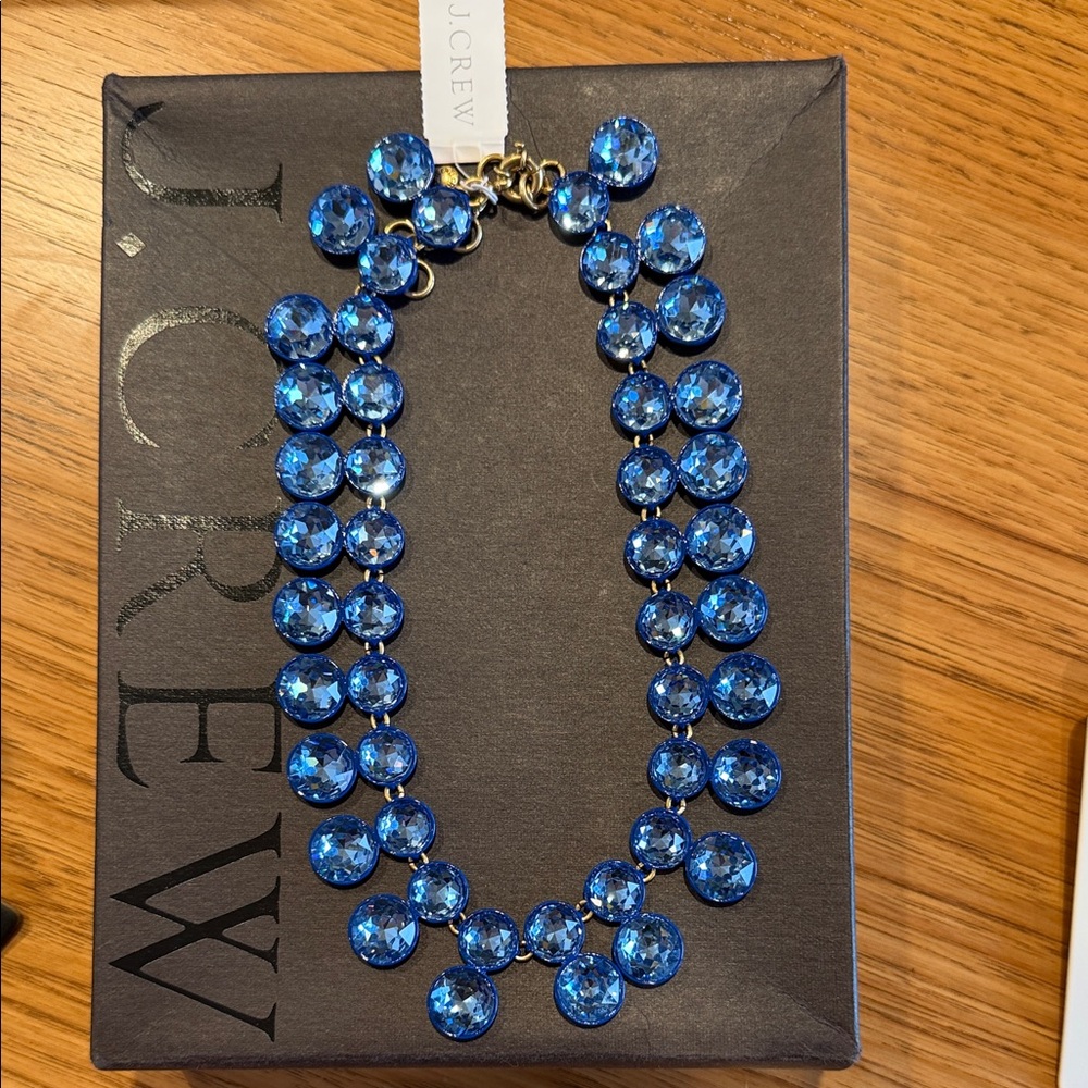 J. Crew Vibrant Blue Crystal Brulee Necklace and earring set